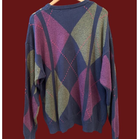 Vintage Claiborne XL Argyle Sweater Academia Grandpacore 90s Preppy Retro Knit - Picture 4 of 4